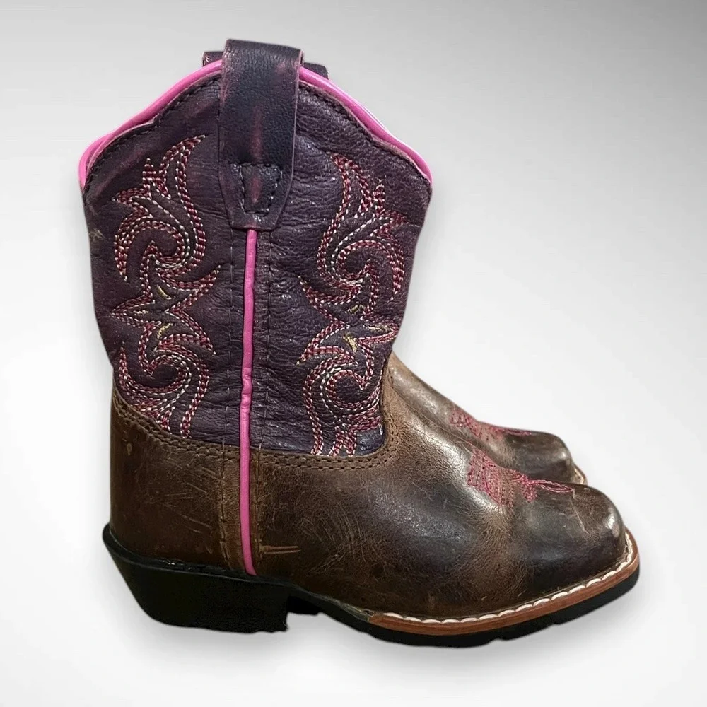 DAN‎ POST Girls' Majesty Brown and Purple Leather Wester Boots Size 6D